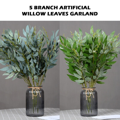 

5 Fork Willow Leaves Artificial White Willow Foliage Leaf Artificial Bouquet Fake Leaves for Home Wedding Forest Party