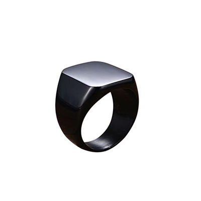 

Fashion Rings Square Big Width Signet Rings Titanium Steel Man Silver Black Men Ring Jewelry
