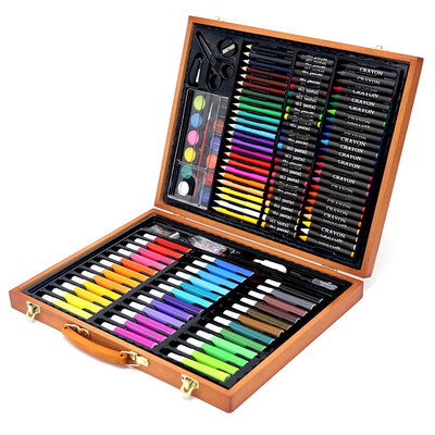 

NeillieN Childrens 150 sets of wooden box painting suit art training supplies color lead brush paint combinationstationerysuit