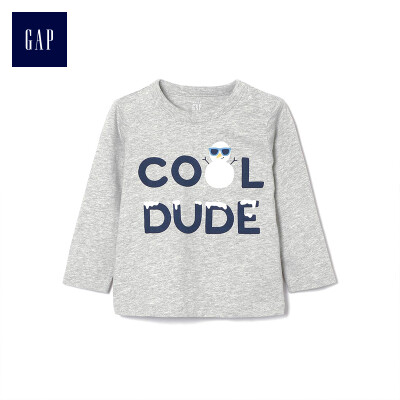 

GAP flagship store baby boy comfort fun pattern long-sleeved T-shirt 399519 light gray ash 18-24M