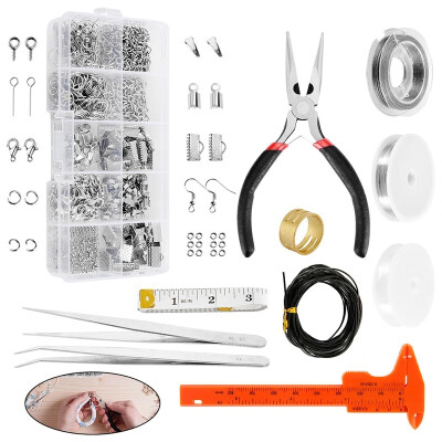 

Willstar 1 Set Jewellery Making Kit Pliers Silver Beads Wire Starter Tool Home DIY Wire Jewelry Making Starter Kit Repair Tools