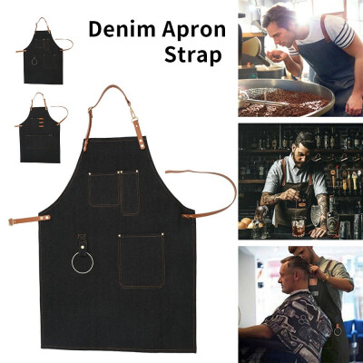 

Willstar Denim Bib Apron Working Chef Leather Strap for Barista Baker Bartender BBQ Cook Work Uniform