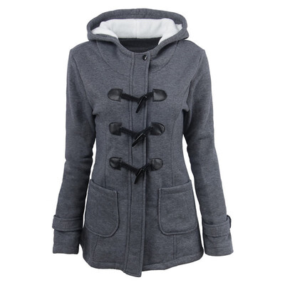 

Women Ox Horn Buckles Long Coat Cotton Female Overcoat FOR womens thickened medium long hooded wool jackets cotton