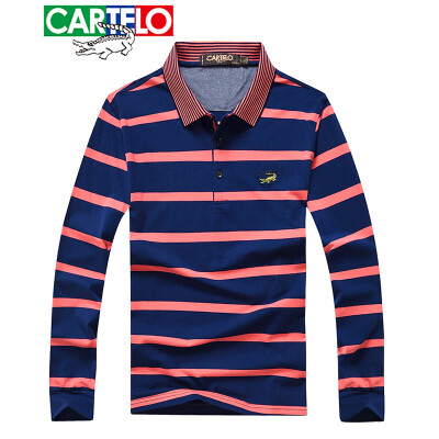 

CARTELO Long Sleeve T-Shirt Male 2019 Spring New Business Casual POLO Shirt Mens Striped Lapel T-Shirt Red M