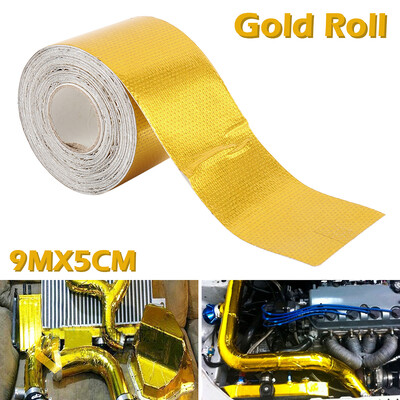 

9mx5cm Fiberglass Roll Adhesive Reflective Gold High Temperature Heat Shield Wrap Tape New Arrival