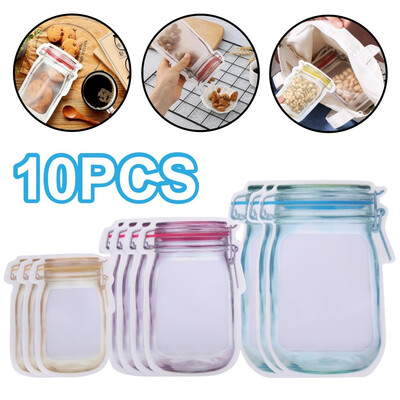 

10 Pcs Mason Jar Zipper Bags Reusable Food Storage Bags Reusable Zip Lock Food Storage Stand Up Pouch