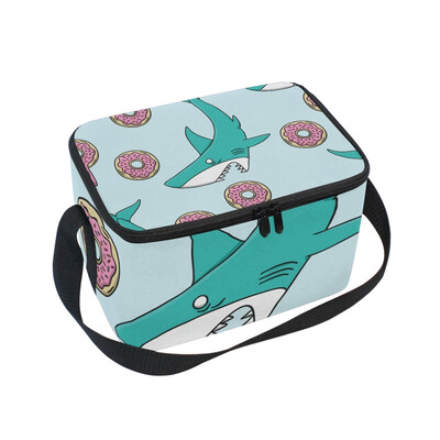 

ALAZA Lunch Box Insulated Lunch Bag Large Cooler Shark Vs Donut Tote Bag
