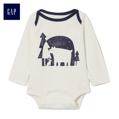 

GAP flagship store childrens clothing baby cotton jumpsuit romper female baby winter clothing newborn printing clothes 400016 ivory white 59cm 3-6 months