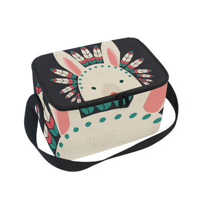 

Lunch Box Insulated Lunch Bag Large Cooler Indian Hare With Feathers Tote Bagfor Kids Men Women