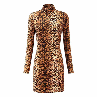 

Large size womens leopard-print slim long-sleeved short sexy dress woman clothing