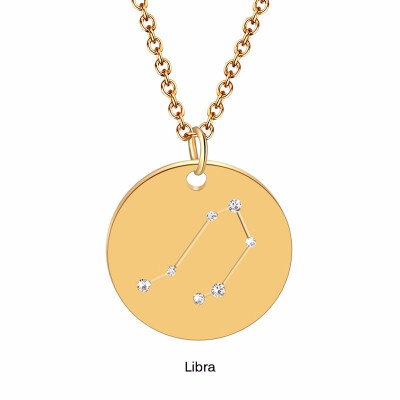 

Fashion Constellation Necklace Stainless steel zodiac round disc necklace