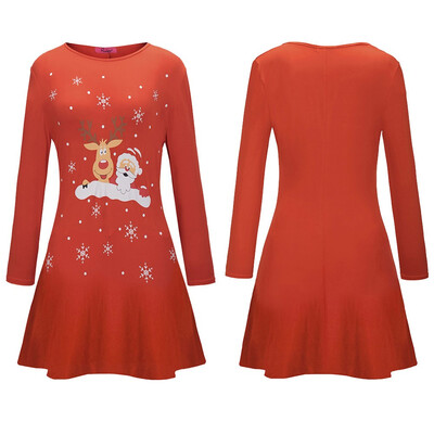

BOFUTE New Europe America Womens Clothing O-Neck Printing Skirt Christmas Clothing Long Sleeve Dress 1260