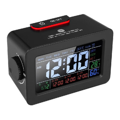 

LCD Digital Thermometer Hygrometer Clock ℃℉ Temperature Humidity Meter 3 Alarm Clocks Snooze Backlight Color Screen Display with