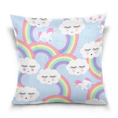 

ALAZA Throw Pillow Cover 16 X 16 inch Christmas Gift Cushion Cover with Rainbow And Unicorns Printed Pillowcase