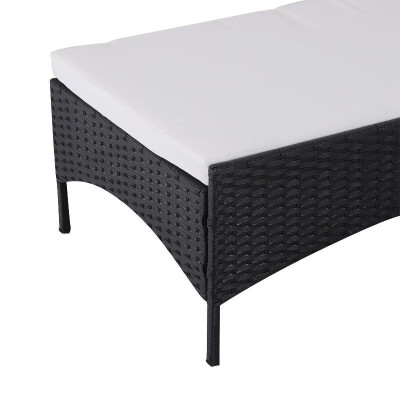 

2 Piece Rattan Wicker Outdoor Loveseat with Sunshade Canopy&Nesting Ottoman Footrest - Black