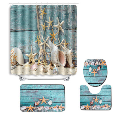 

4pcsset Turtles Printed Pattern Bathroom Decoration Water-resistant Shower Curtain Pedestal Rug Lid Toilet Cover Mat Non-slip Bat