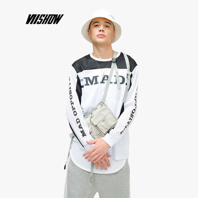 

Weixiu viishow 2019 spring new long-sleeved T-shirt boys tide brand color matching letters mens t-shirt youth TC1217191 white XL
