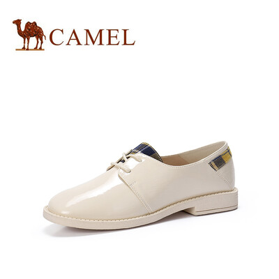 

Camel CAMEL ladies British literary plaid stitching round head single shoes A91514691 beige 35