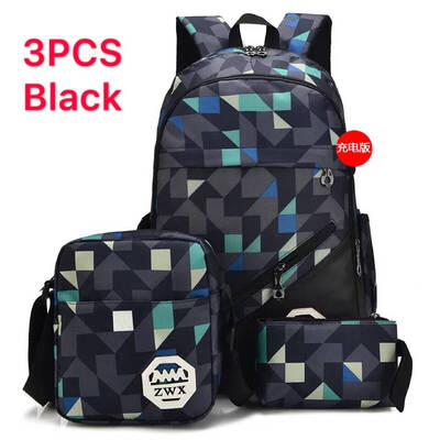 

3PSC Casual Backpack External USB port Charge Laptop Crossbody Bag Shouder Bag School Backpack Large Capacity Outdoor Backpack