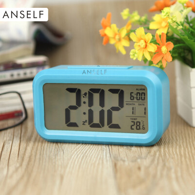 

Anself LED Digital Alarm Clock Repeating Snooze Light-activated Sensor Backlight Time Date Temperature Display White