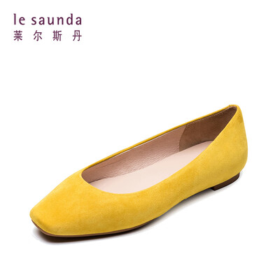 

Lyles Dan Fashion Commuter OL Professional Comfort Square Head Flat Womens Shoes LS AM06903 Yellow Suede 36