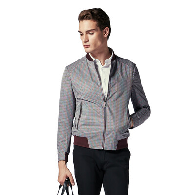 

Jinba K-boxing jacket mens short version two-color houndstooth fashion retro short jacket spring jacket tide BKDL1272 dark red 175 L