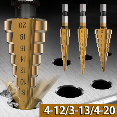 

3X HSS Step Cone Drill Titanium Coated Hole Cutter Bit Set 3-12 4-1220 mmPouch