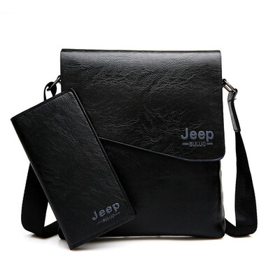 

Men Bag JEEP BULUO Famous Brand 2 pcs Set Man Leather Messenger Shouder Bag Business Travelling Bags Male Tote Cross body Bags