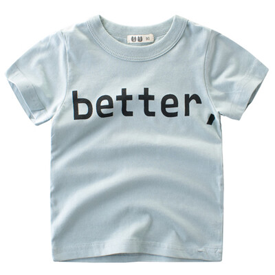 

Short Sleeve Cotton T-Shirt For Boy Girl Round Neck Tops Summer Kids Clothes BETTER Letter Printing Shirt Tee Blue 140