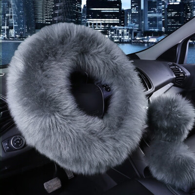 

3PcsSet Car Long Plush Warm Steering Wheel Cover Woolen Universal Covers
