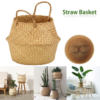 

Willstar Seagrass Basket Folding Seagrass Basket Storage Basket Wicker Laundry Basket Garden Flower Pot Handle Storage