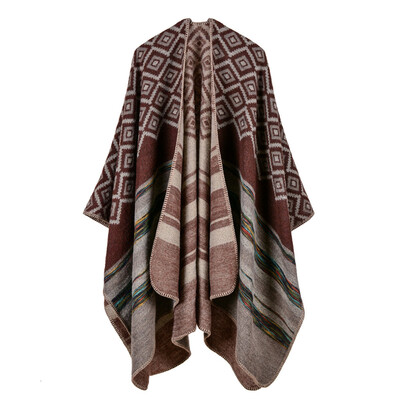 

Winter Women Loose Outerwear Coat Oversized Knitted Cashmere Poncho Cape Shawl Cardigan Sweater