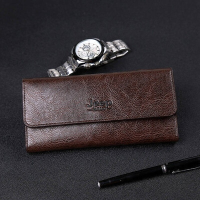 

JEEP BULUO Famous Brand Man Wallet Leather Bifold Trifold Purse Mens Wallets blocking Card Holder Clutch RFID Male Coin Wallets
