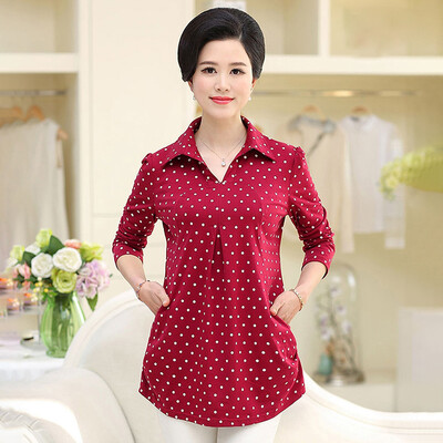 

Yu Zhaolin 2019 new middle-aged womens loose large size shirt mother dress spring&autumn long-sleeved shirt YWMM191346 red dot