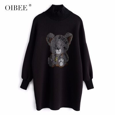 

OIBEE2019 spring new womens stretch knit long-sleeved dress fashion wild thin bottoming skirt women