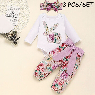 

Willstar 3 Pcs Baby Bunny Infant Girl Rabbit 3pcs Sets 3 Pcs Set Girls Rabbit Long Sleeve Floral Trousers Turban