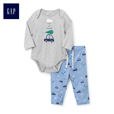 

GAP flagship store childrens clothing baby cotton home service set 399722 men&women baby childrens clothing childrens printed jumpsuit pants light gray 59cm 3-6 months