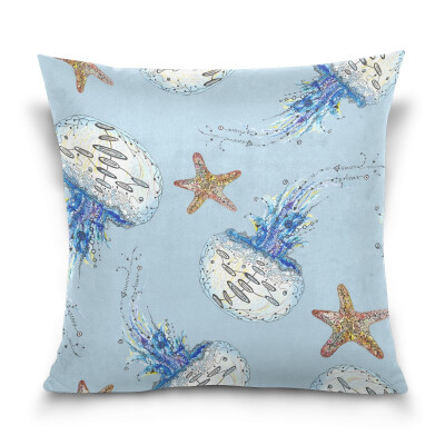 

ALAZA Throw Pillow Cover 16 X 16 inch Christmas Gift Cushion Cover with Jellyfish And Starfish Printed Pillowcase