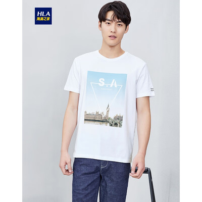 

HLA Haishu House Short Sleeve T-Shirt Male 2019 Summer New Net Color Printing Round Collar Sleeve Micro-short Short T Mens HNTBJ2R030A Beige Pattern 30185100A54
