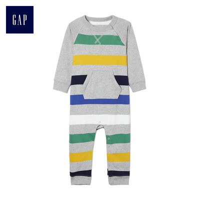 

GAP flagship store baby boy raglan sleeves round neck pocket one piece jumpsuit 374271 light hemp gray 0-3M