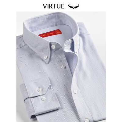 

Virtue rich color texture cotton long-sleeved shirt male 2019 spring new business casual buckle collar shirt male YCF30122506 light gray herringbone pattern 40