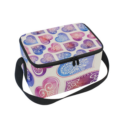 

ALAZA Insulated Lunch Box Watercolor Pattern With Hearts Lunch Bag for Men Women Portable Tote Bag Cooler Bag