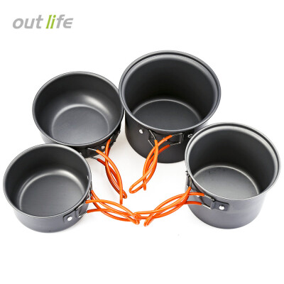 

Outlife 4pcs Outdoor Camping Hiking Cooking Set Cookware Non-stick Pan Pot Bowl Tableware