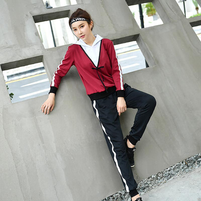 

Colorful 2019 new fashion Slim female sports suit Korean version of the loose quick-drying running gym long-sleeved yoga clothes black L