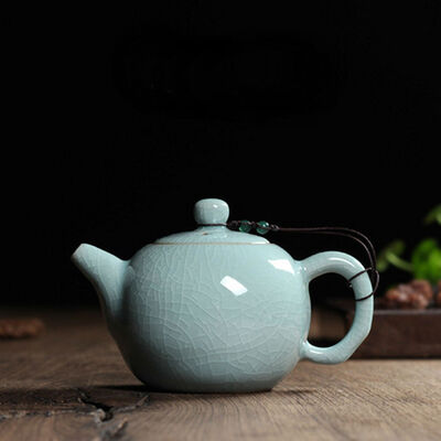 

Chinese Longquan Klin Celadon Ceramic Kung Fu Teapot With Filter 240ml 8oz Ice Veins Light Sky Blue