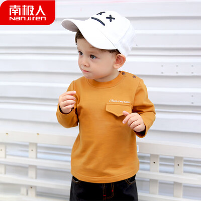 

Antarctic Nanjiren childrens sweater 2019 new boy spring&autumn jacket female baby bottoming shirt baby long-sleeved out clothing pure color small printing - brown 110