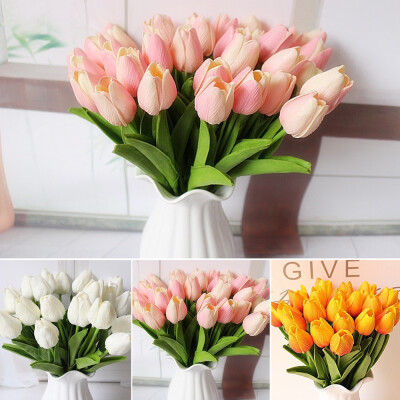 

102030Pcs 35cm Handmade PU Tulip Wedding Bouquet Bridal Bridesmaids Artificial Flowers Home Office Decor