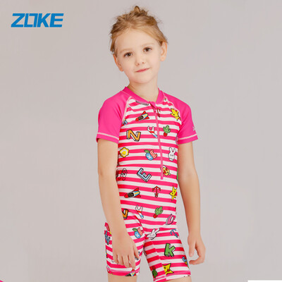 

ZOKE Childrens Swimsuit Boys&Girls Conjoined Boxer Student Swimsuit Navy Wind Cartoon Sunscreen Quick-drying Swimwear LL95O4410 Rose White Stripe Letter