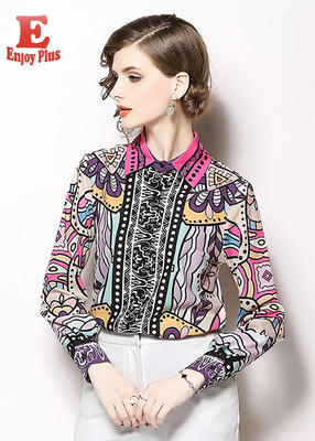 

S M L XL elegant new autumn 2018 women blouse shirt long sleeve vintage digital print flower office lady top