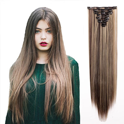 

8 PcsSet Fashion Long Curly Wavy Straight Clip In Hair Extension Sexy Heat Resistant Party Hair Natural Synthetic Hair For Women